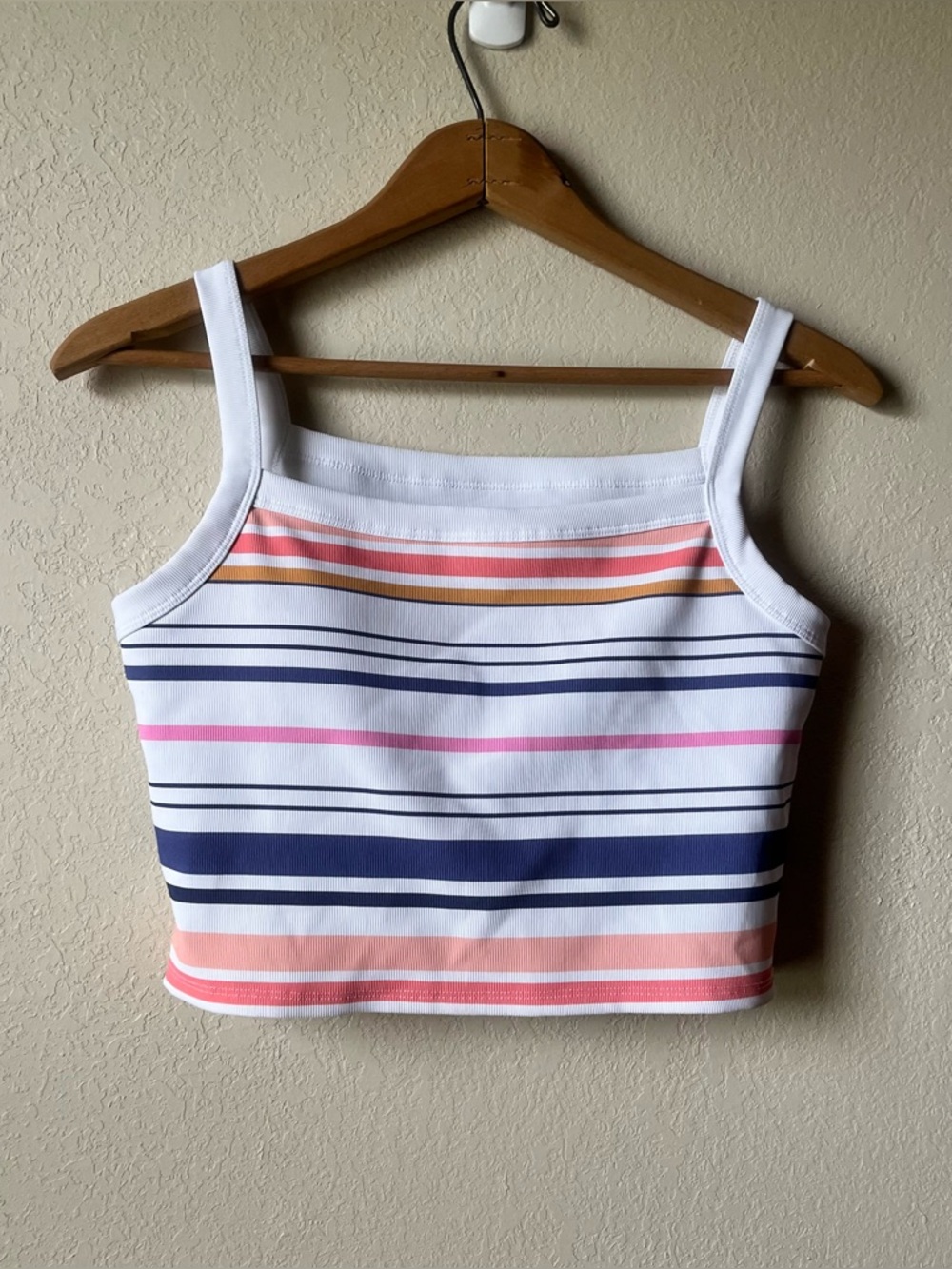 ZSUPPLY Active White MultiColored Striped Cropped Top